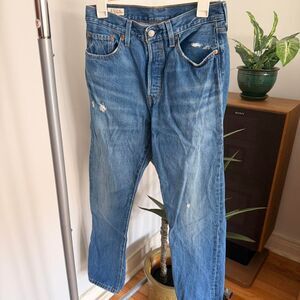 Levi's Dark Blue Denim Distressed 501 Jeans
